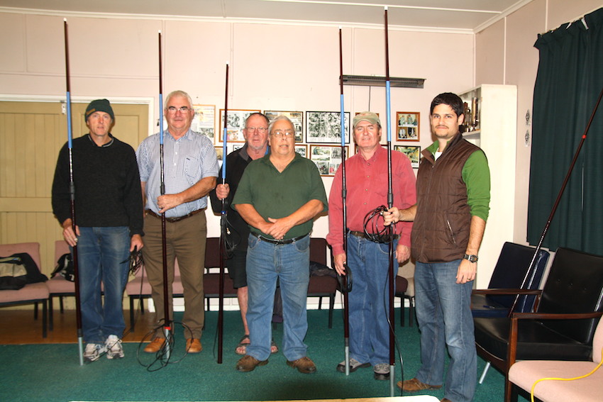 (L - R) Rob ZL2SG, Dave ZL2MQ, Wally ZL2MO, Laurie ZL2TC, Michale ZL2MY and Shane ZL2PG having just completed the "Q" Antenna Club Project construction night