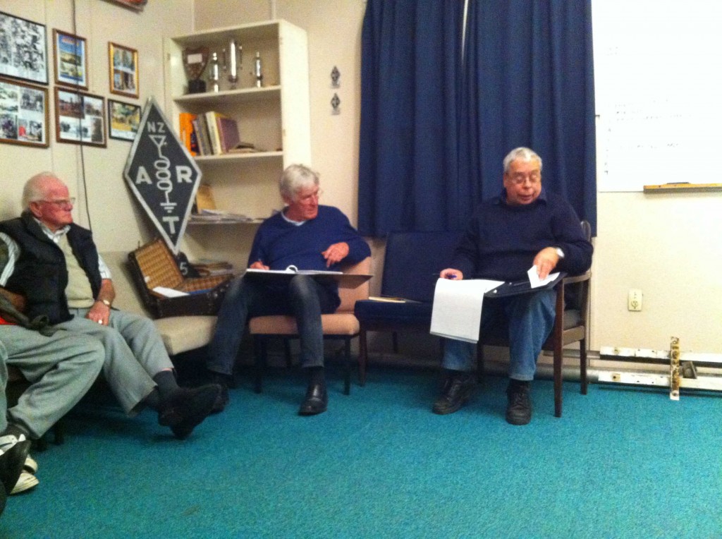 President Laurie ZL2TC chairing the meeting while Secretary Karl, ZL1TJ takes notes