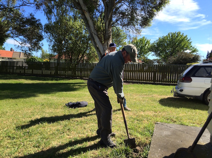 Michael ZL2MY breaks the ground for the hole